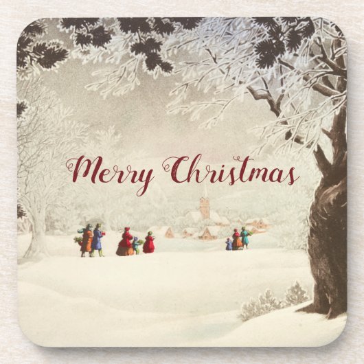  Victoriaans Kerstmis Winter Scene Bier Onderzetter (Voorkant)