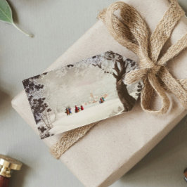  Victoriaans Kerstmis Winter Scene Cadeaulabel