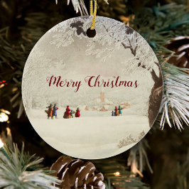  Victoriaans Kerstmis Winter Scene Keramisch Ornament