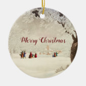 Victoriaans Kerstmis Winter Scene Keramisch Ornament (Voorkant)