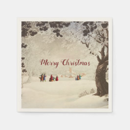  Victoriaans Kerstmis Winter Scene Servet