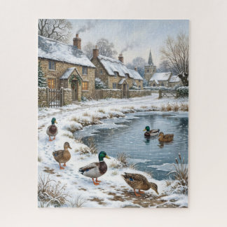 Victoriaans Kerstmisdorp Wintervijver & Meerkoeten Legpuzzel