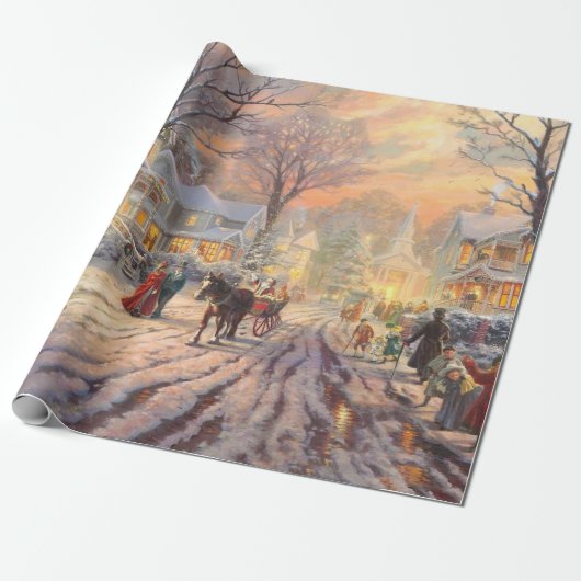 Victoriaans kerstnacht Vintage Cadeaupapier (Uitgerold)