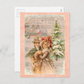 Victoriaans kerstpaar cadeaus feestdagenkaart (Voorkant / Achterkant)