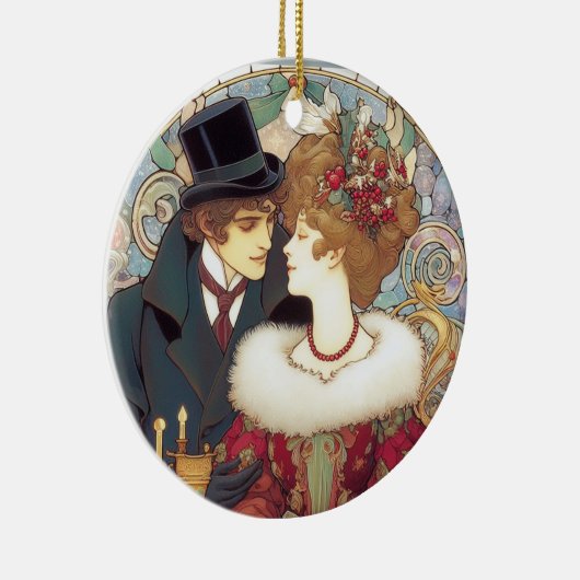 Victoriaans kerstpaar keramisch ornament (Rechts)