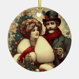 Victoriaans kerstpaar keramisch ornament