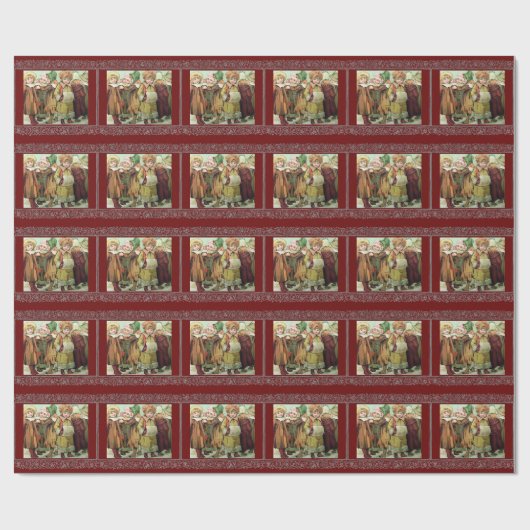 Victoriaans kerstpapier voor kinderen cadeaupapier (Vlak)
