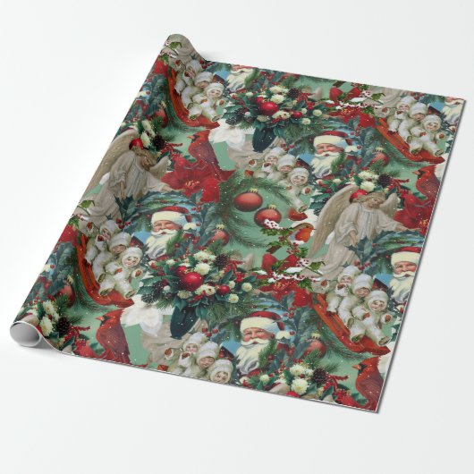 Victoriaans kerstportret cadeaupapier (Uitgerold)