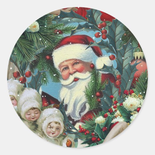 Victoriaans Kerstportret Ronde Sticker (Voorkant)