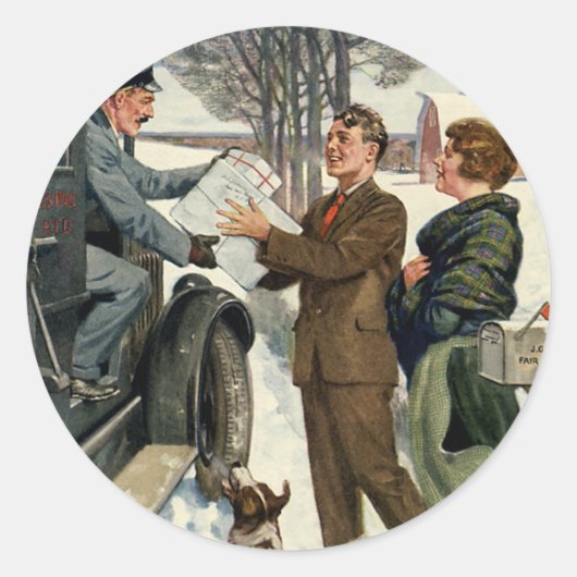 Victoriaans kerstpostbezorging Ronde Sticker (Voorkant)