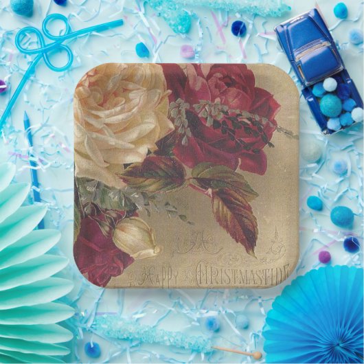 Victoriaans kerstRozen Papieren Bordje (Feest)