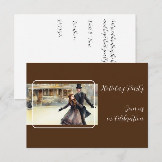 Victoriaans kerstscène feestuitnodiging notitiekaartje (Voorkant / Achterkant)
