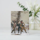 Victoriaans kerstsneeuwbalgevecht feestdagenkaart (Staand voorkant)