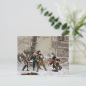 Victoriaans kerstsneeuwbalgevecht feestdagenkaart (Staand voorkant)