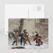 Victoriaans kerstsneeuwbalgevecht feestdagenkaart (Voorkant / Achterkant)