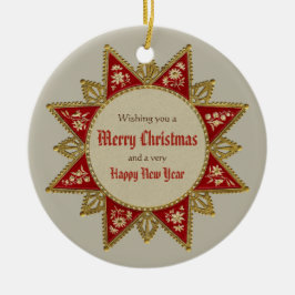 Victoriaans kerstster Gold Red  CC0963 Keramisch Ornament