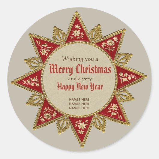 Victoriaans kerstster Golden-versieringen CC0958 Ronde Sticker (Voorkant)