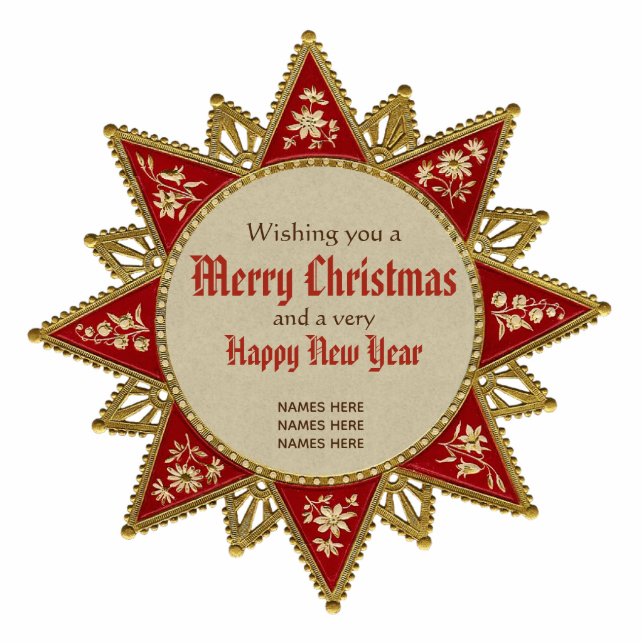 Victoriaans kerststerversiering Goud rood Fotobeeldje Ornament (Voorkant)