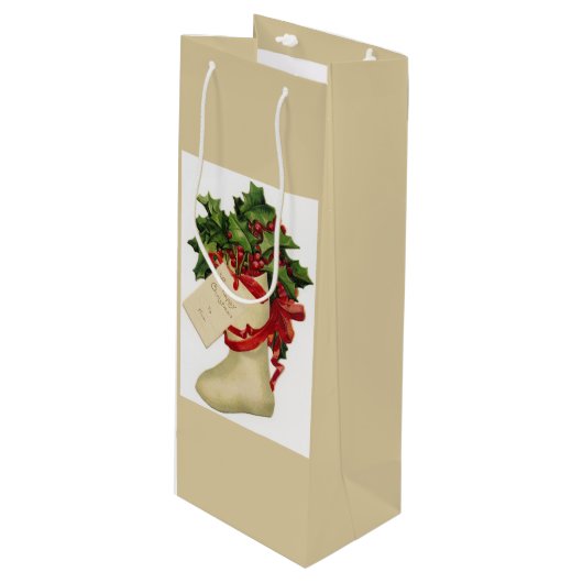 Victoriaans kerststop Wijn Gift Bag Cadeautas (Voorkant Gekanteld)