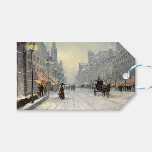 Victoriaans kerststraat scène cadeaulabel (Voorkant (Horizontaal))