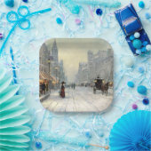 Victoriaans kerststraat scène papieren bordje (Feest)