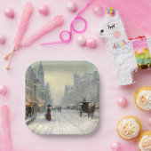 Victoriaans kerststraat scène papieren bordje (Feest)