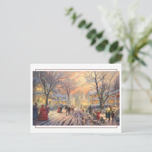 Victoriaans kerststraatscène briefkaart (Staand voorkant)