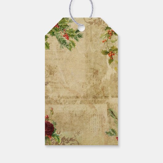 Victoriaans kerstvader Floral Ephemera Cadeaulabel (Achterkant)