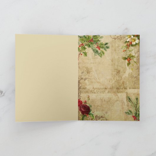 Victoriaans kerstvader Floral Ephemera Feestdagen Kaart (Binnen)