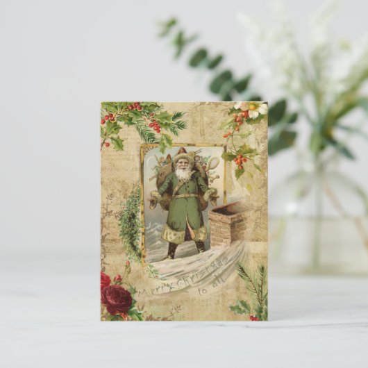Victoriaans kerstvader Floral Ephemera Feestdagenkaart (Staand voorkant)