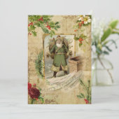 Victoriaans kerstvader Floral Ephemera Feestdagenkaart (Staand voorkant)