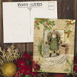 Victoriaans kerstvader Floral Ephemera Feestdagenkaart<br><div class="desc">Rijke elegante kerstsamenstelling met de oude wereldkerst met een groene robed,  met een  heilige omlijsting,  rozen,  rozen van honden en pijnbomen met  goudbloeien op een noodlijdende sepiaachtergrond.</div>