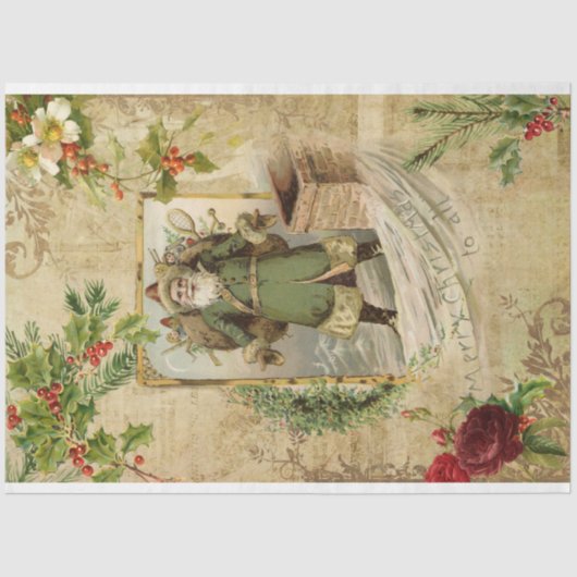 Victoriaans kerstvader Floral Ephemera Tissuepapier (Voorkant)