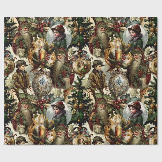 Victoriaans kerstvakantie cadeaupapier (Vlak)