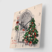 Victoriaans kerstvensterklok vierkante klok (Hoek)