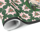 Victoriaans kerstventilator op roze cadeaupapier (Rol Hoek)