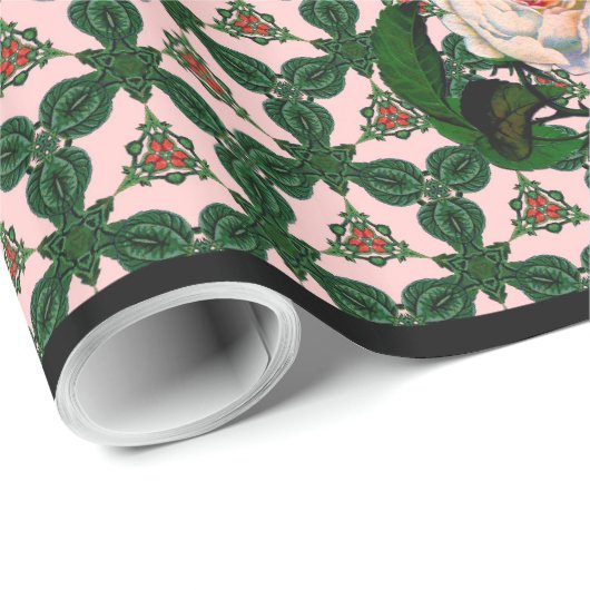 Victoriaans kerstventilator op roze cadeaupapier (Rol Hoek)