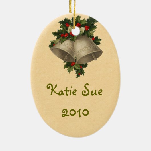 Victoriaans kerstversiering keramisch ornament (Achterkant)