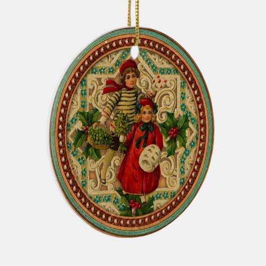 Victoriaans kerstversiering voor kinderen keramisch ornament (Rechts)