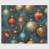 Victoriaans kerstversieringen op Elegant Blue Cadeaupapier (Vlak)