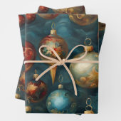 Victoriaans kerstversieringen op Elegant Blue Inpakpapier Vel (In situ)