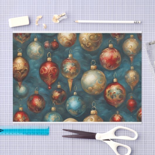 Victoriaans kerstversieringen op Elegant Blue Tissuepapier (Craft)