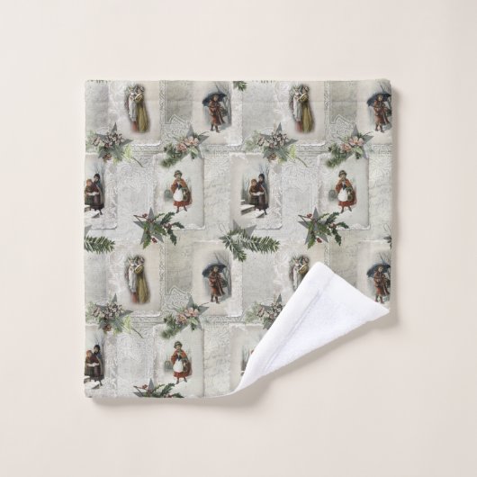 Victoriaans kerstvignetten met wintergroen bad handdoek (Wasdoekje)