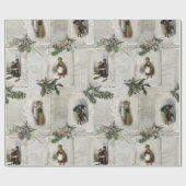 Victoriaans kerstvignetten met wintergroen cadeaupapier (Vlak)