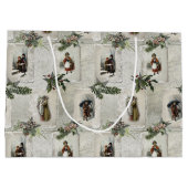 Victoriaans kerstvignetten met wintergroen groot cadeauzakje (Achterkant)