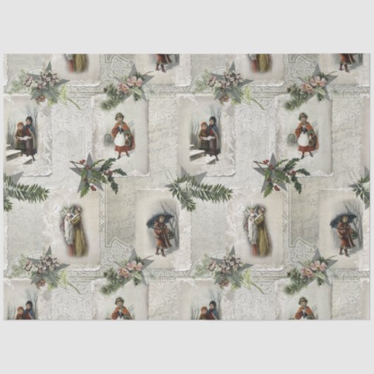 Victoriaans kerstvignetten met wintergroen tissuepapier (Voorkant)