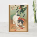 Victoriaans kerstWenskaart Feestdagen Kaart<br><div class="desc">/Victoriaans kerstwenskaart.  Schattige zwarte en witte kitten met een grote rode boog en met heilige bessen.  De beste kerstwens!  Moge Fortune u overal ontmoeten en uw leven vullen met zegeningen!  Perfect voor kattenliefje!</div>