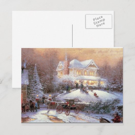 Victoriaans kerstwinterscène feestdagenkaart (Voorkant / Achterkant)