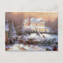 Victoriaans kerstwinterscène feestdagenkaart