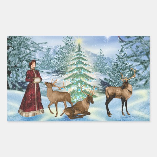 Victoriaans kerstwinterstickers rechthoekige sticker (Voorkant)